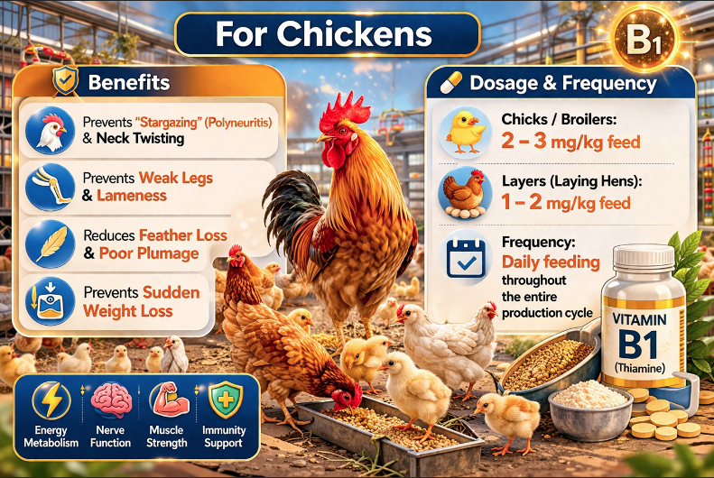Liều lượng sử dụng vitamin B1 cho gà