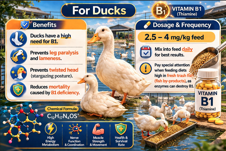 Liều lượng sử dụng vitamin B1 cho vịt
